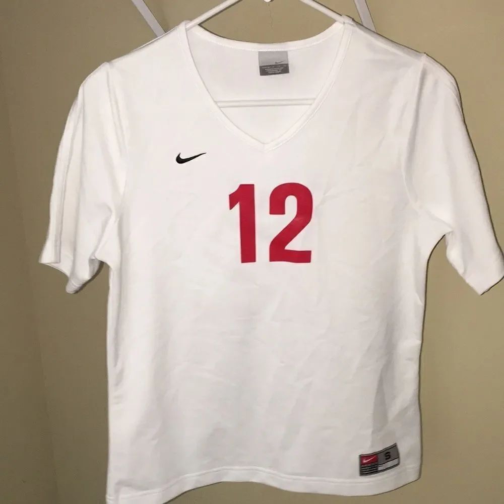 Nike white women’s short sleeve soccer #12 jersey shirt S Small